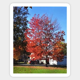 Fire Engine by Fire Station in Autumn Sticker